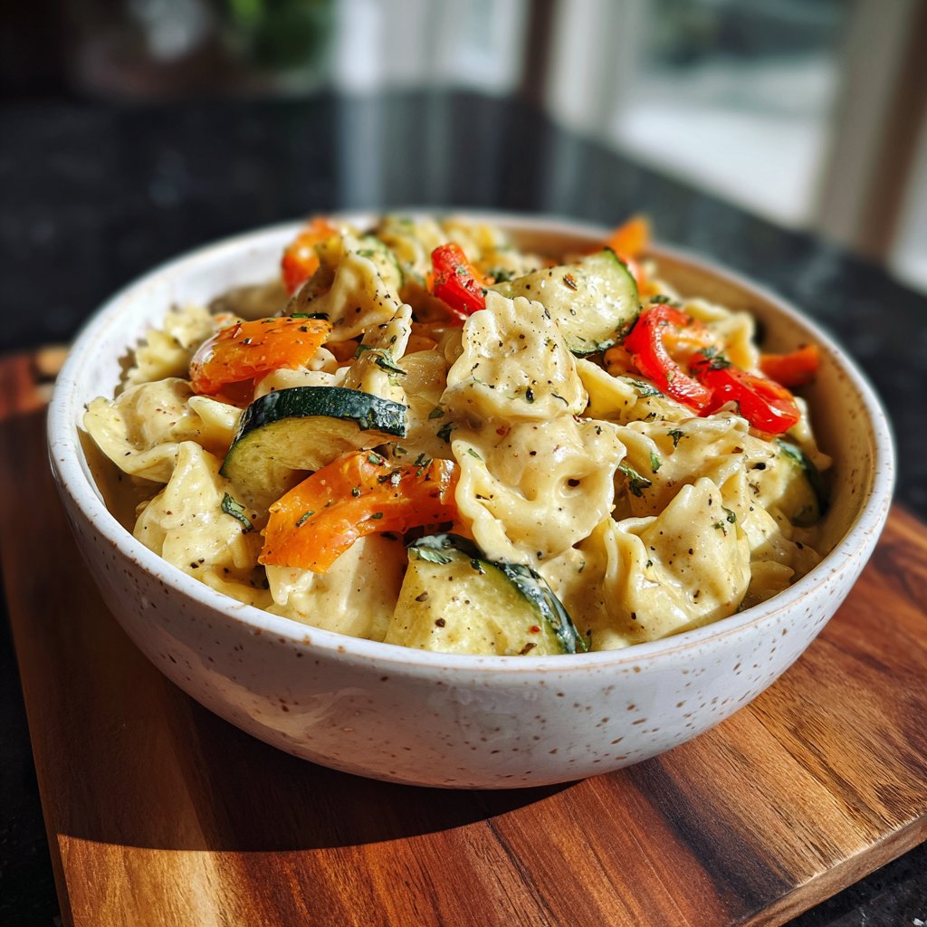 One Pot Creamy Garlic and Roasted Vegetable Pasta